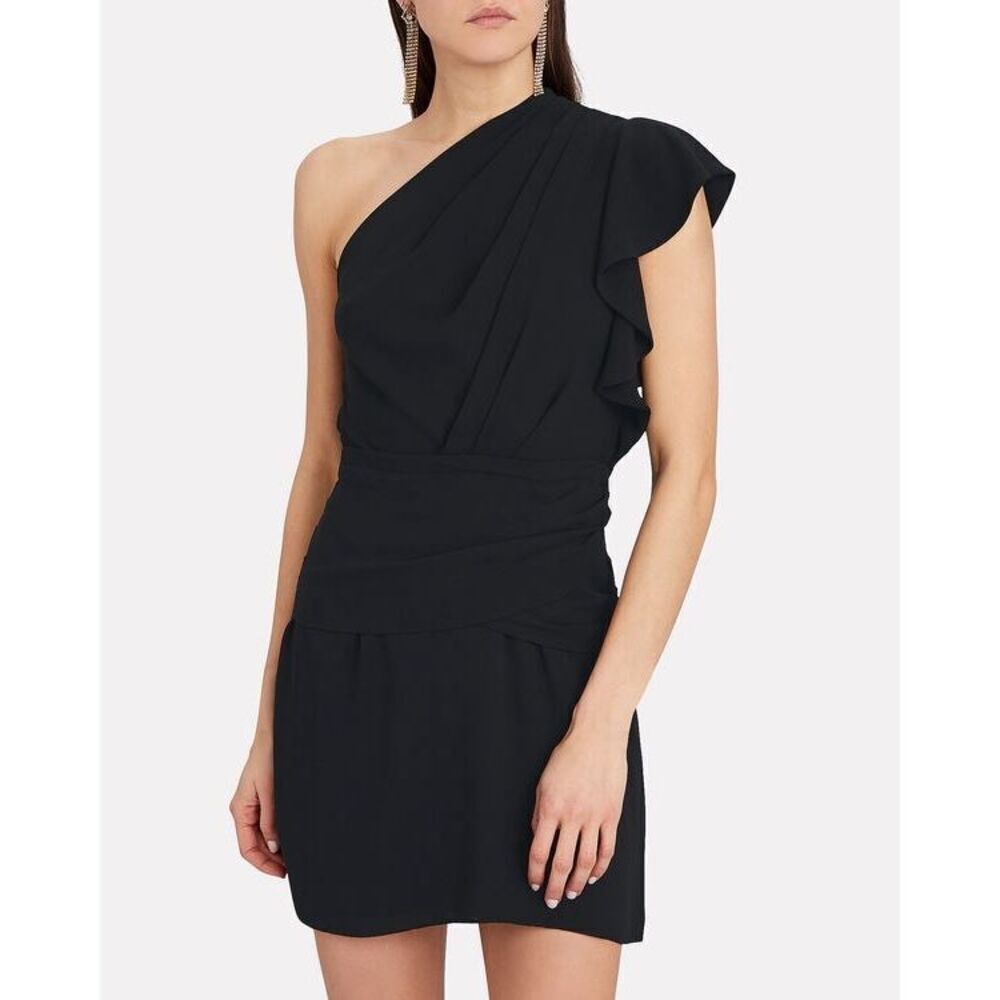 IRO Bonzac‎ One Shoulder Ruffled Crepe Black Mini Dress size 36 / Small